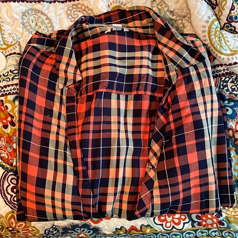 Cato blue/orange plaid top